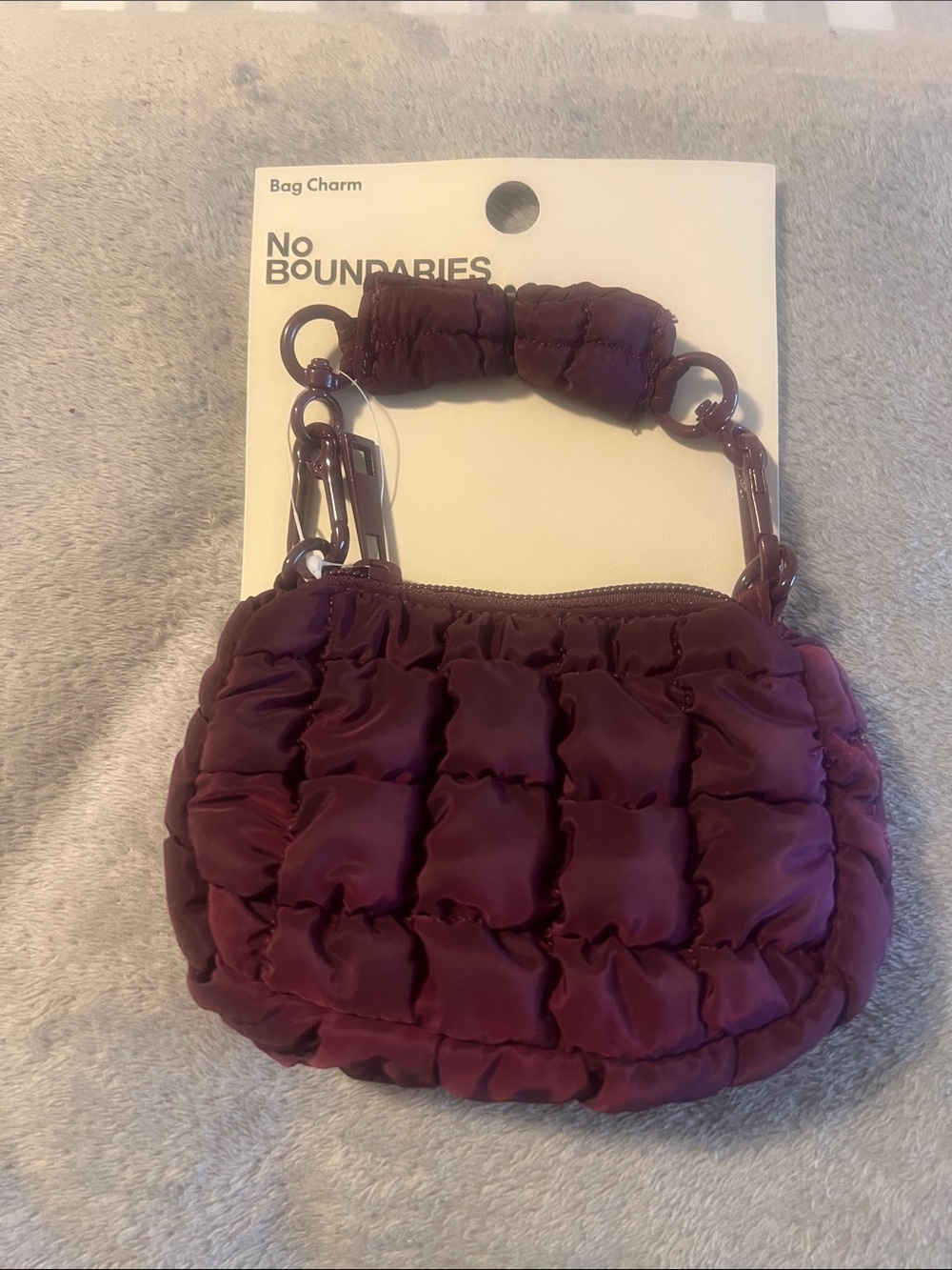 No Boundaries Quilted Mini Bag Charm in Plum Burgundy